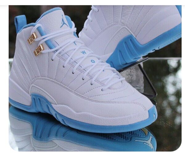 White and Light Blue Leather High Top Court Sneakers