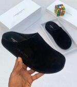 Minimalist Black Suede Slip-On Loafer Mules