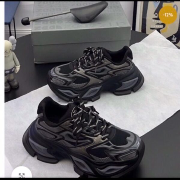 Black Chunky Sneakers with White Accents and Laces