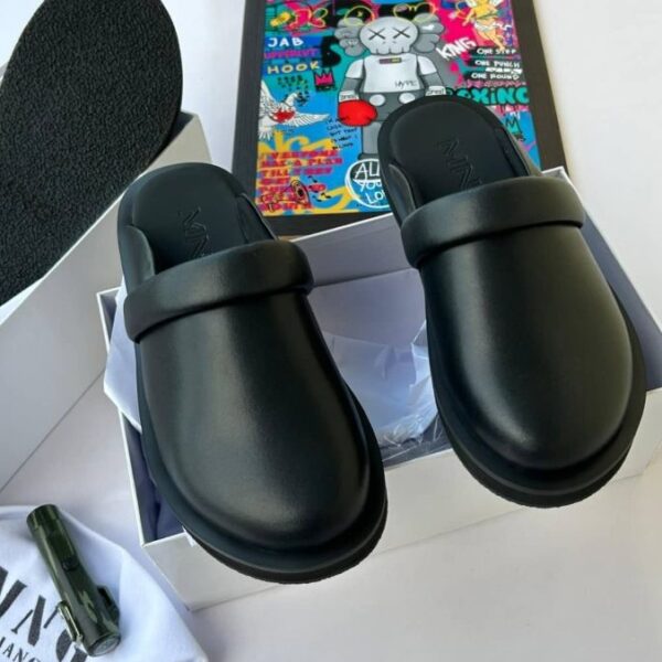 Black Rubber Slide Sandals with Thick Straps and Soft Insoles