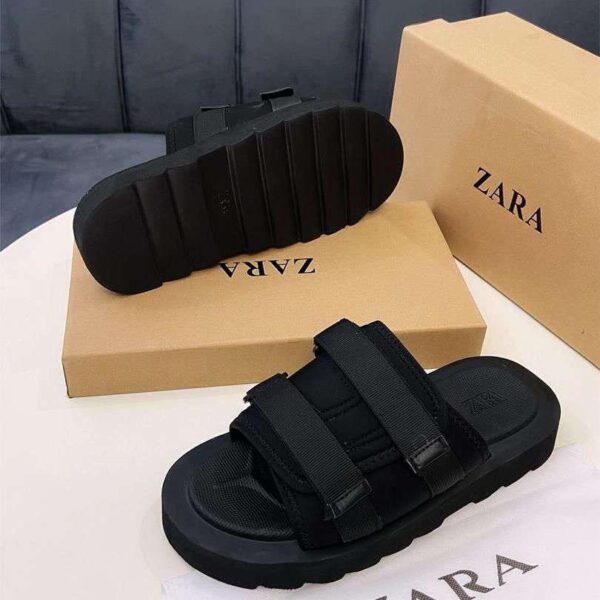 Black Two-Strap Rubber Sandals with Thick Sole