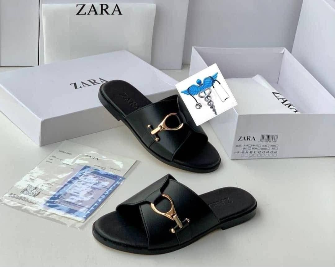 img-20260425-wa0020-pLj7AB.jpg Zara Black Leather Slide Sandals with Gold Buckle - Image 1