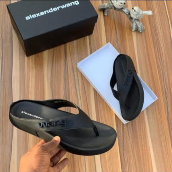 Alexander Wang Black Rubber Thong Sandals with Embossed Logo