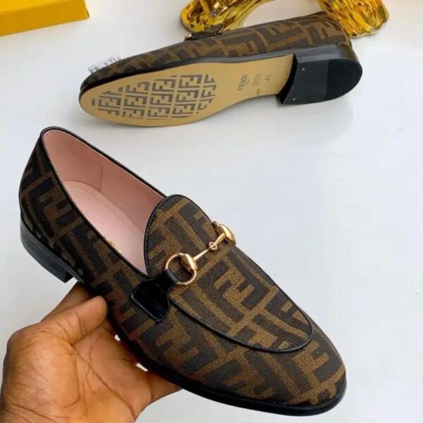 Fendi Brown Leather Loafers with Gold Buckle