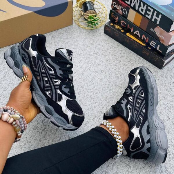 Black and Silver Luxury Sneakers for Women - Bold Fashion Footwear