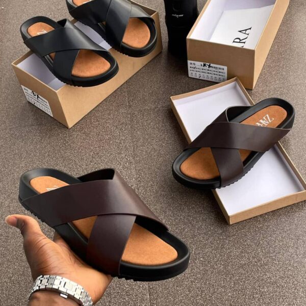 Double Strap Rubber Sandals for Men in Black and Brown
