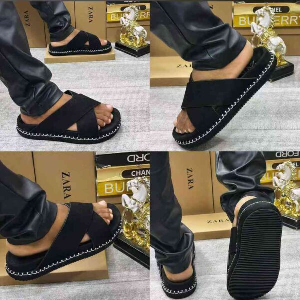 Black Strap Sandals with White Stitching for Men