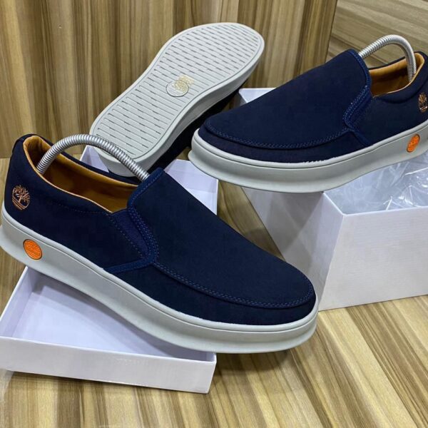 Timberland Men's Dark Blue Suede Slip-On Shoes with White Sole