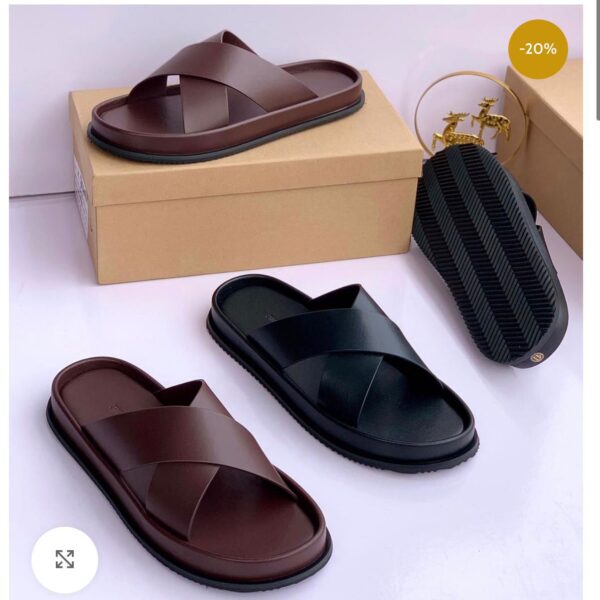 Luxurious Double Strap Leather Slide Sandals for Men - Available in Black and Brown