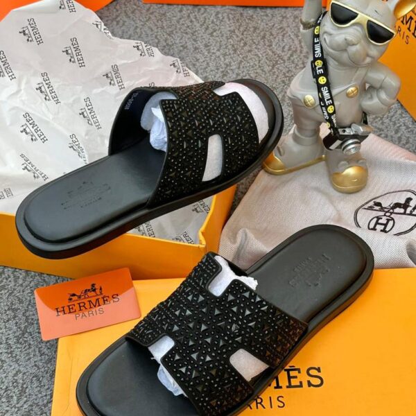 Hermes Paris Black Studded Sandals for Women