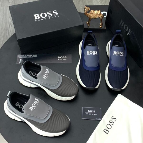 Authentic Hugo Boss Men's Slip-On Sneakers in Navy Blue and Grey