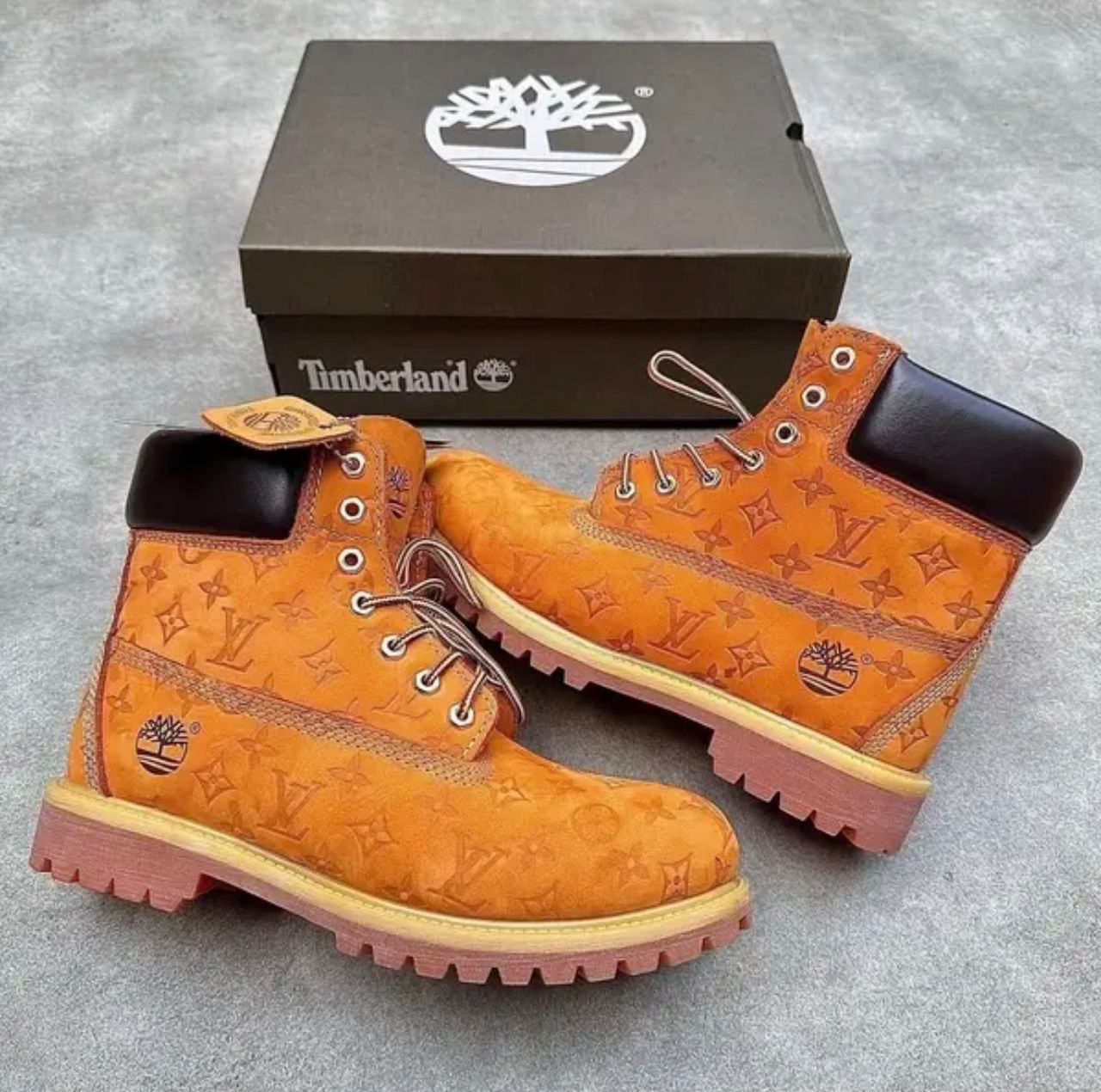 img-20260425-wa0058-Mjs9ab.jpg Louis Vuitton x Timberland Yellow Leather Boots with Monogram Pattern - Image 1
