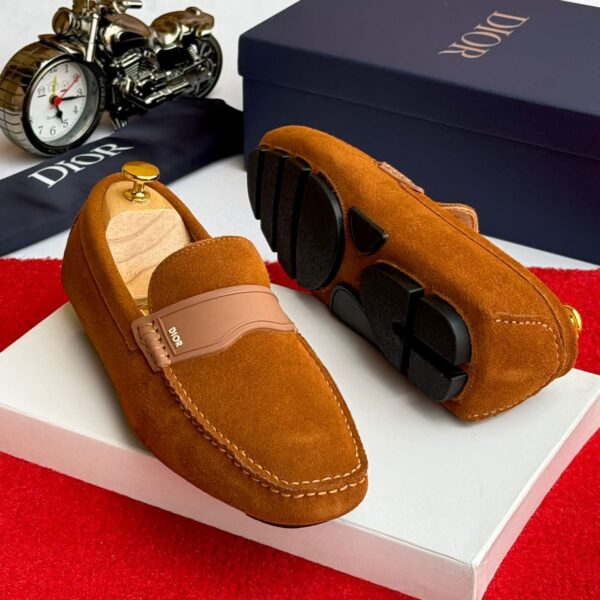 Dior Tan Suede Leather Loafers with Signature Buckle Detail